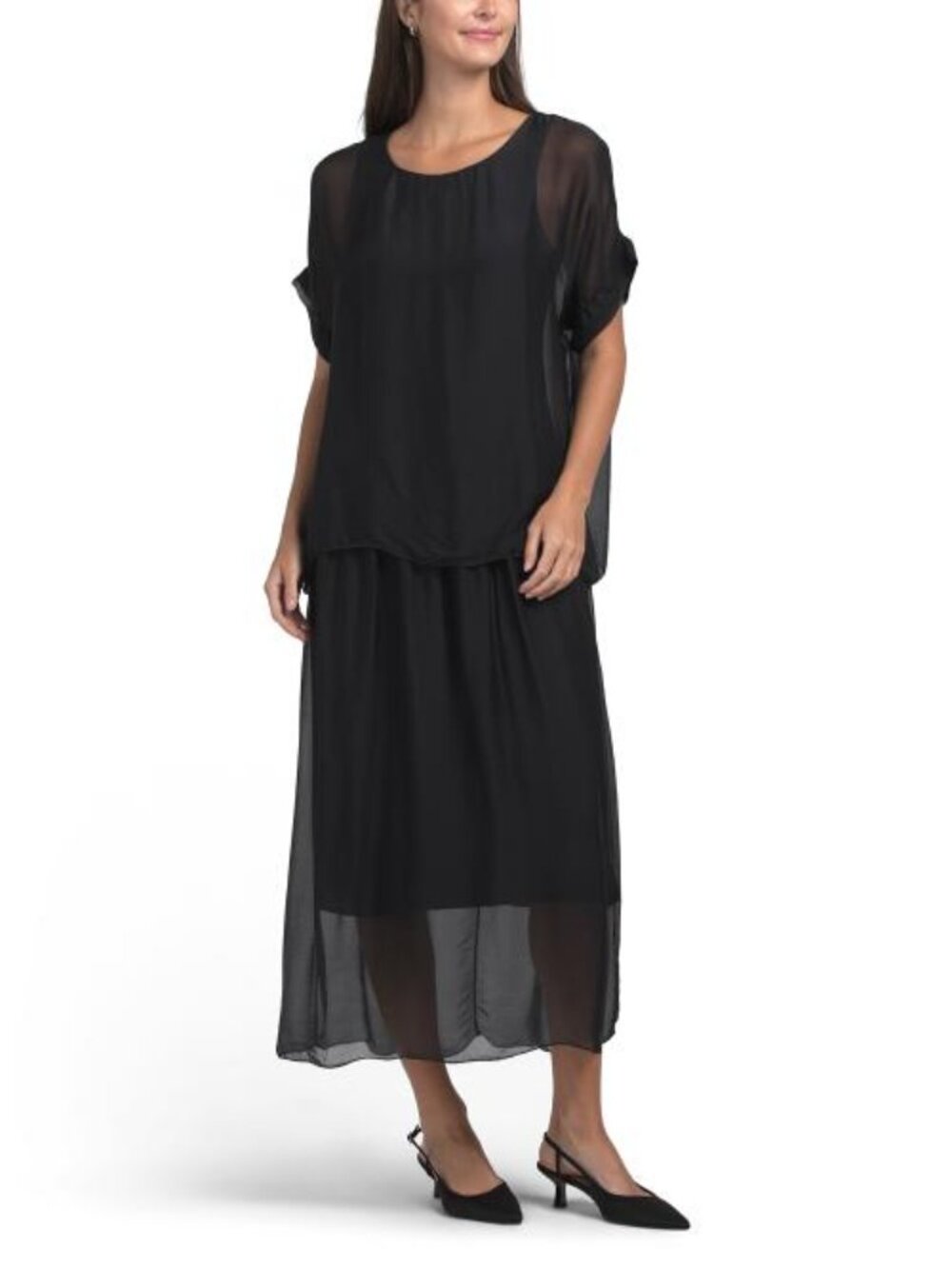 BELLAMBRA Made In Italy Silk Blend Short Sleeve Maxi Dress
